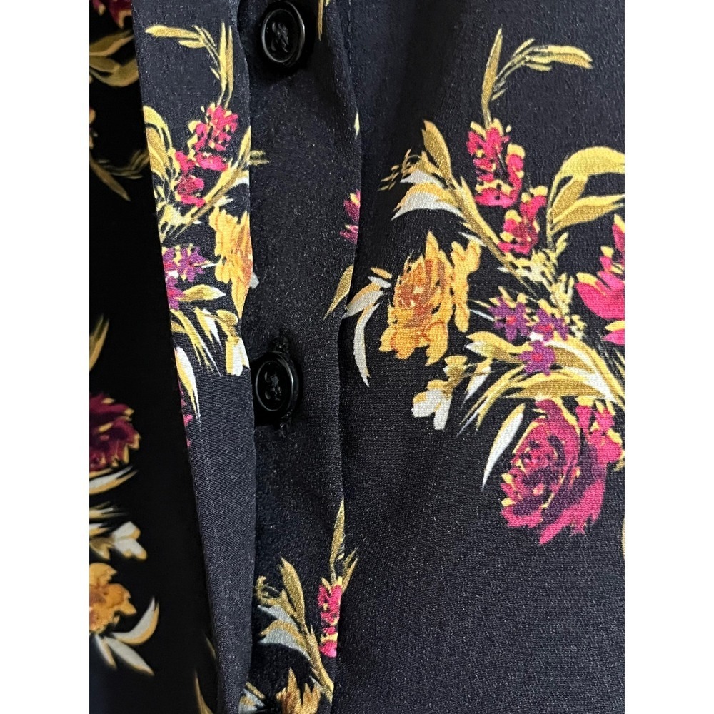 Thakoon Collective Floral Ruffle Blouse Long Sleeve Top Black‎ Size 0 - Picture 6 of 9